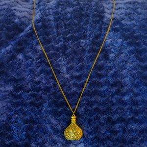 Sculpted Bronze Floral Vial Pendant Necklace